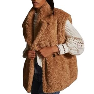 Anthropologie Avec Les Filles Teddy Vest Womens Medium Oversized Brown NWOT